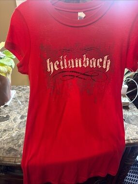 Women’s Red Short-Sleeve Graphic Tee with Distressed Script